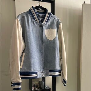 Women’s (Used) Denim Blue and White Raiders Varsity Jacket size Medium